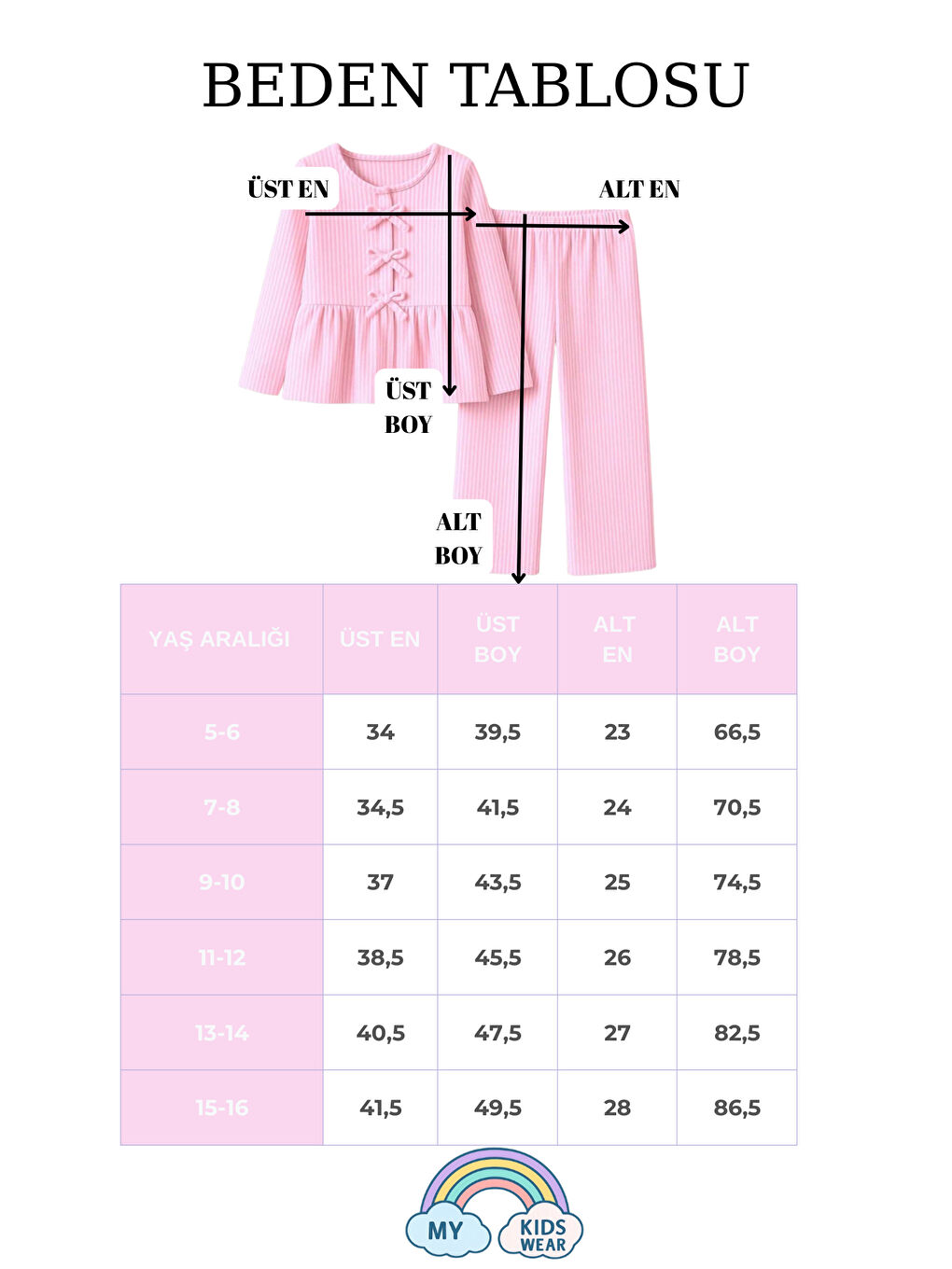 Pembe Kız Çocuk Çizgili Fırfırlı Pijama Takımı 5-16 Yaş 12047-1