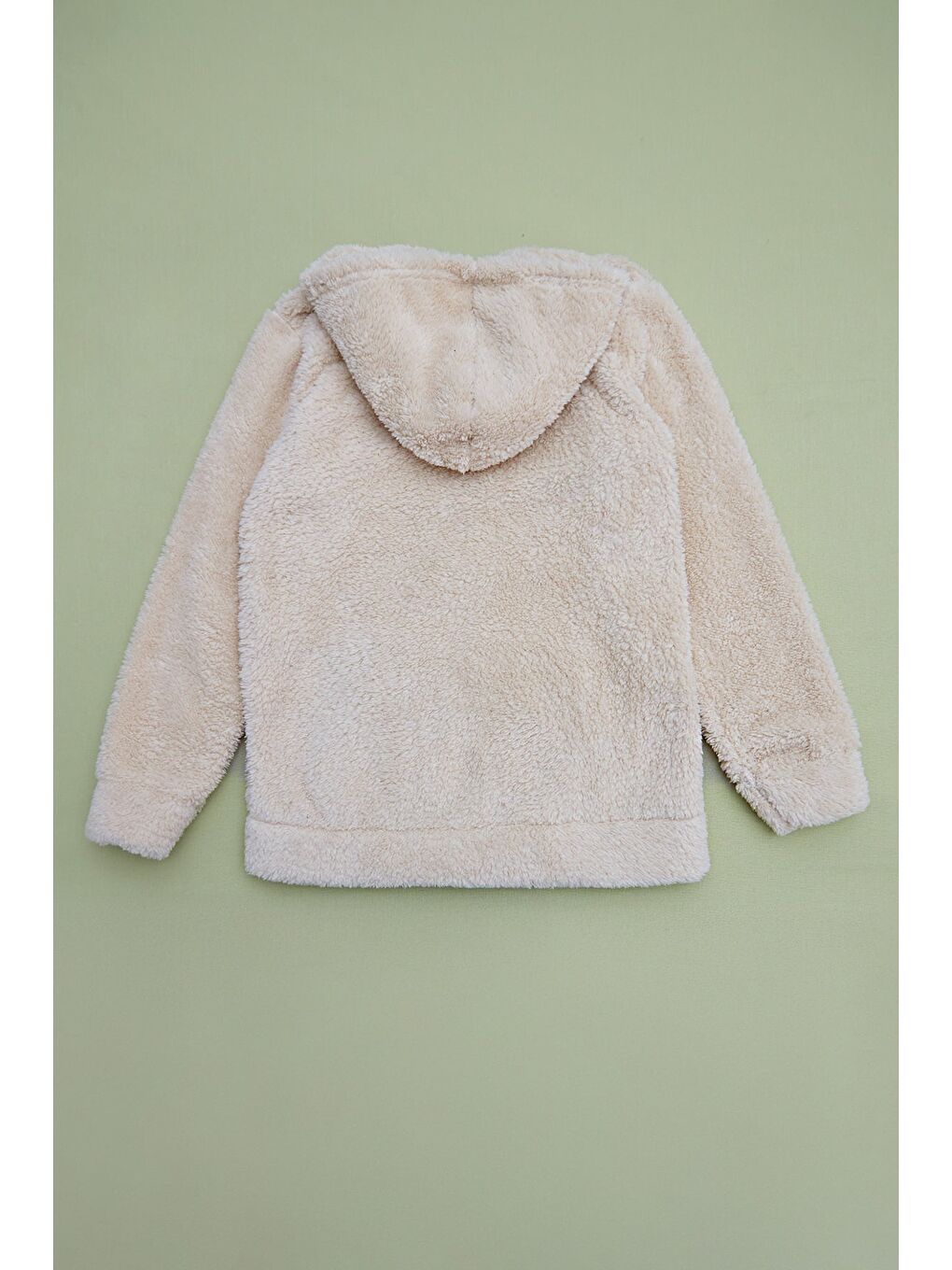 Ekru Papatya Aksesuarlı Fermuarlı Kız Çocuk Pelüş Mont-4