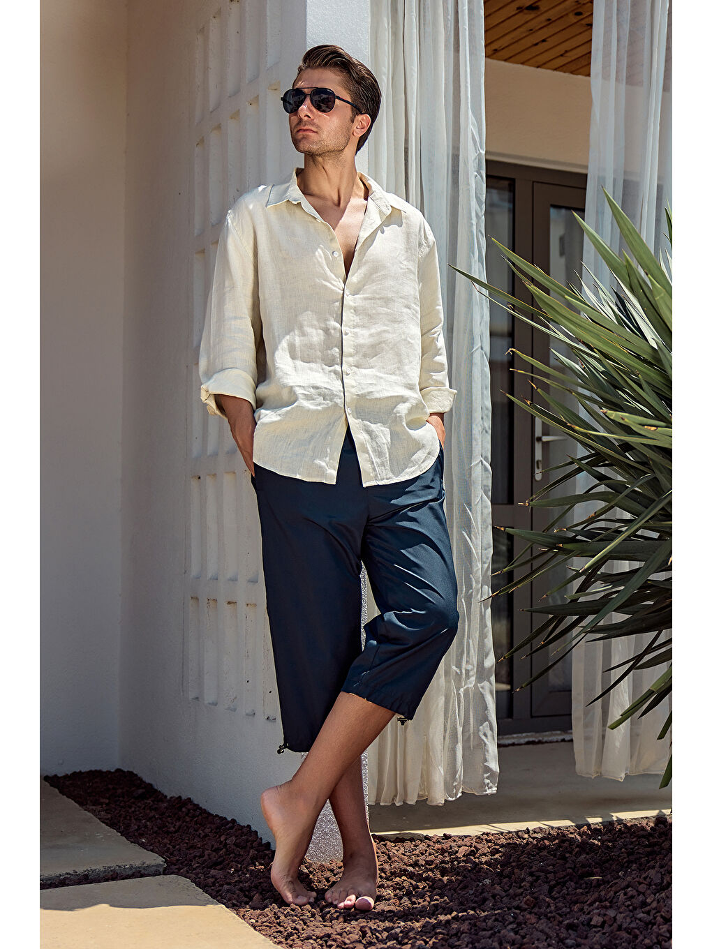 Erkek Havuz Deniz Uzun Kapri Şort Mayo RKS-01 Lacivert-2