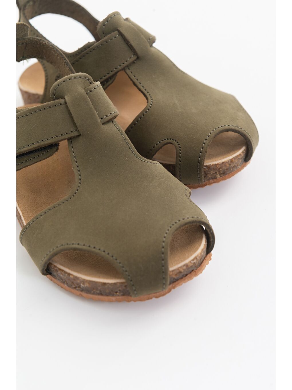 Unisex Çocuk Haki Deri Ortopedik Destekli Çocuk Sandalet