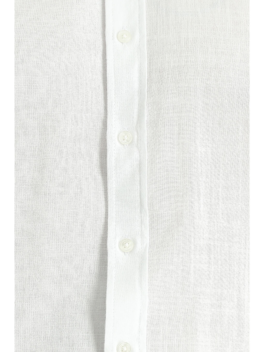 Beyaz Uzun Kol Relax Fit Rahat Kesim Keten Görünümlü Pamuk Düğmeli Yaka %100 Pamuk Gömlek-5