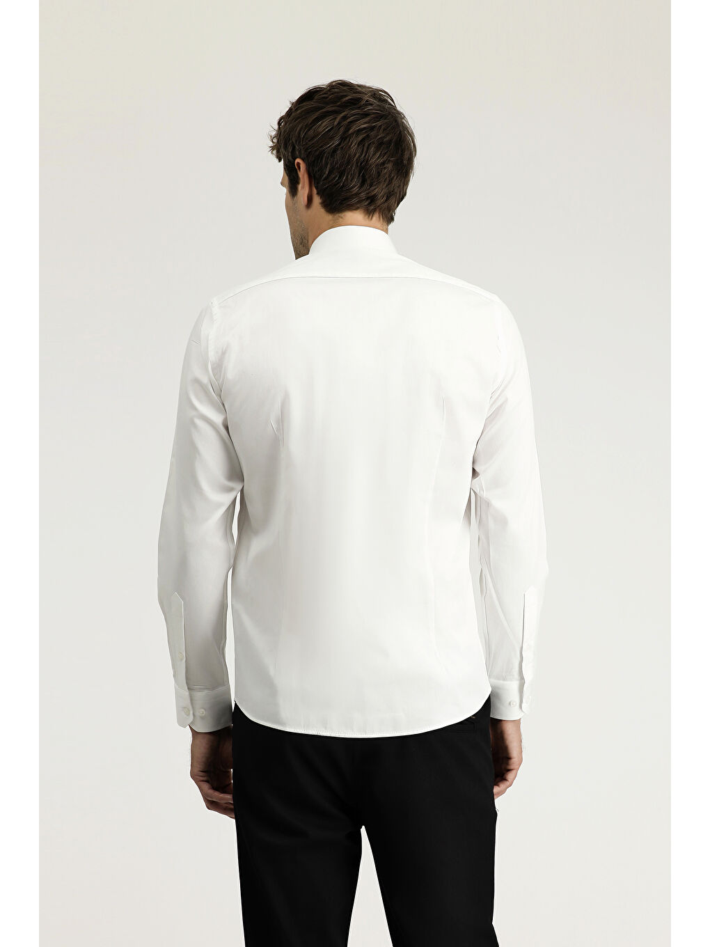 Beyaz Uzun Kol Slim Fit Dar Kesim Klasik Pamuk %100 Pamuk Gömlek-3