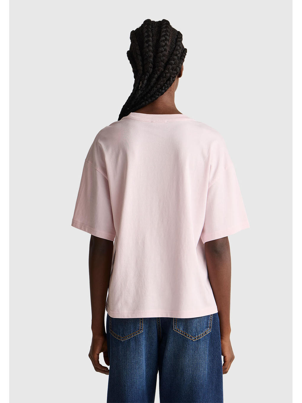 Kadın Açık Pembe %100 Pamuk Önü Yazı Baskılı Bisiklet Yaka T-shirt-2