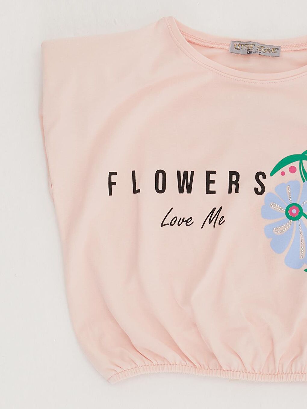 Pembe Kız Çocuk Vatkalı Flowers Love Tişört-1