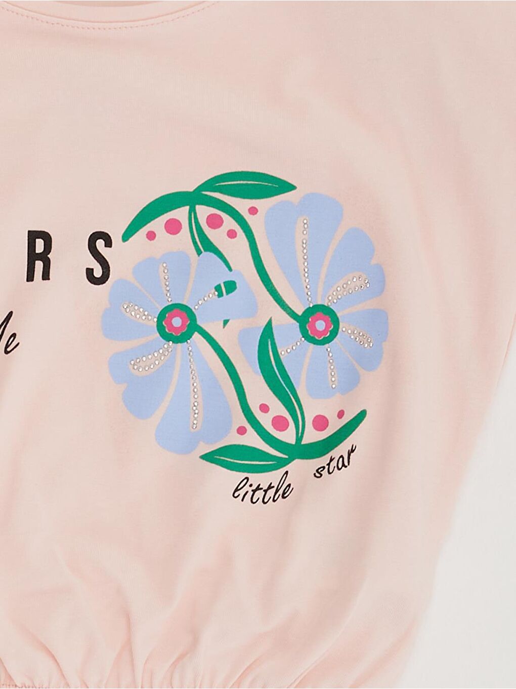 Pembe Kız Çocuk Vatkalı Flowers Love Tişört-2