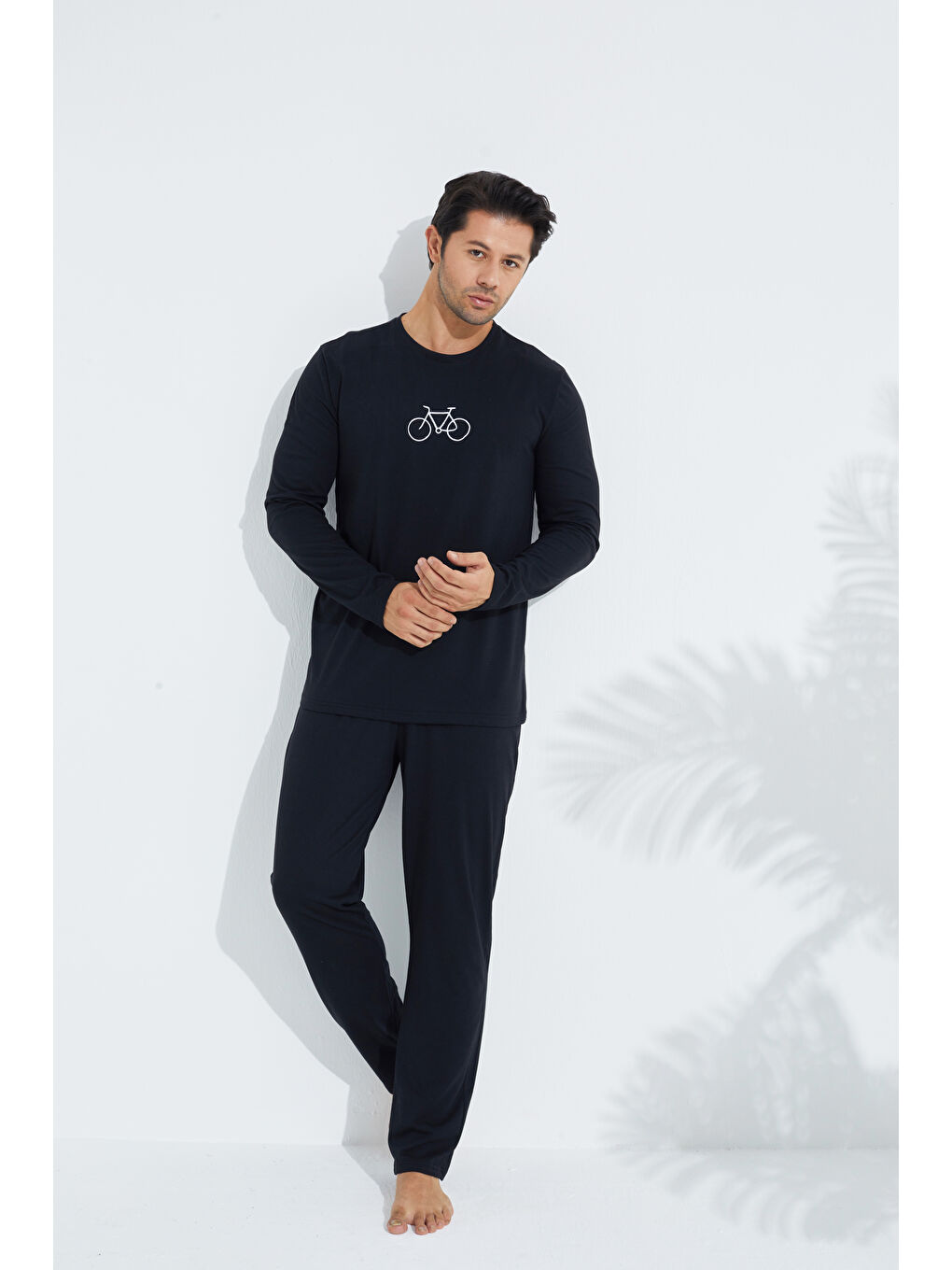 Siyah İnci Siyah Uzun Kollu Örme Erkek Pijama Takım 7795 - 2