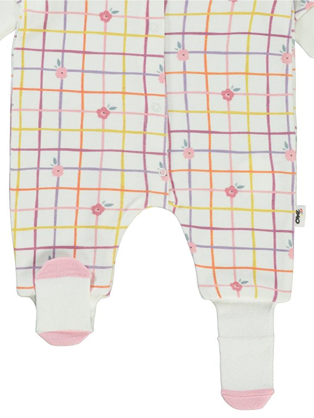 Baby Kareli Çiçek Baskılı 1-6 Ay Tulum - Ekru 3-6 Ay-1