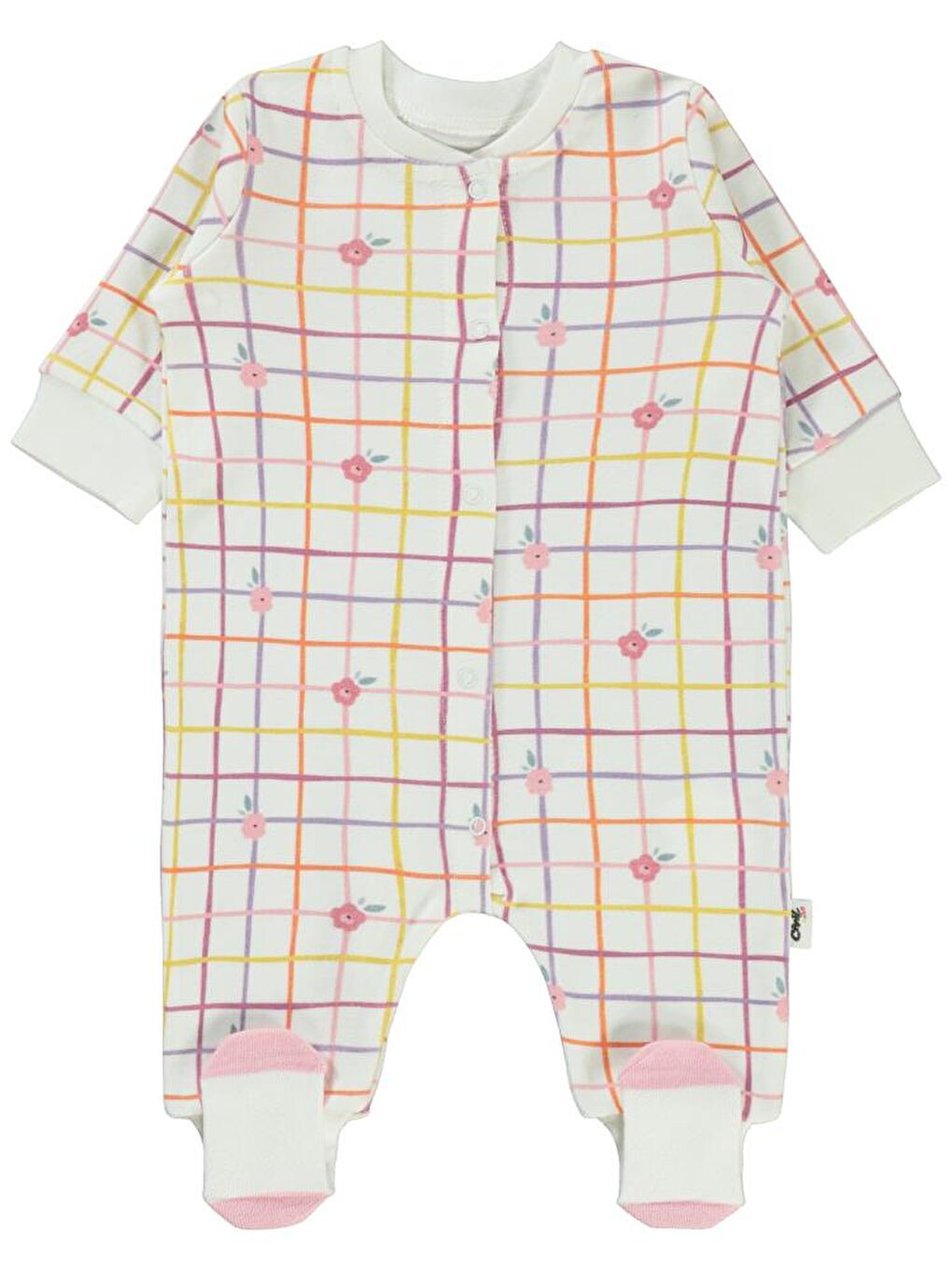 Baby Kareli Çiçek Baskılı 1-6 Ay Tulum - Ekru 3-6 Ay