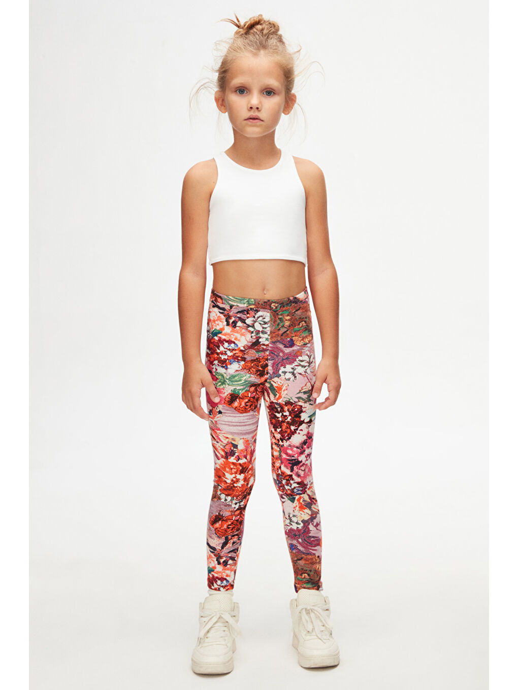 Kız Çocuk Karışık Gül Desen Hafif Şardonlu Kışlık Tayt