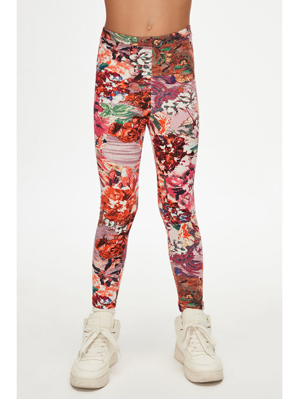 Kız Çocuk Karışık Gül Desen Hafif Şardonlu Kışlık Tayt-1