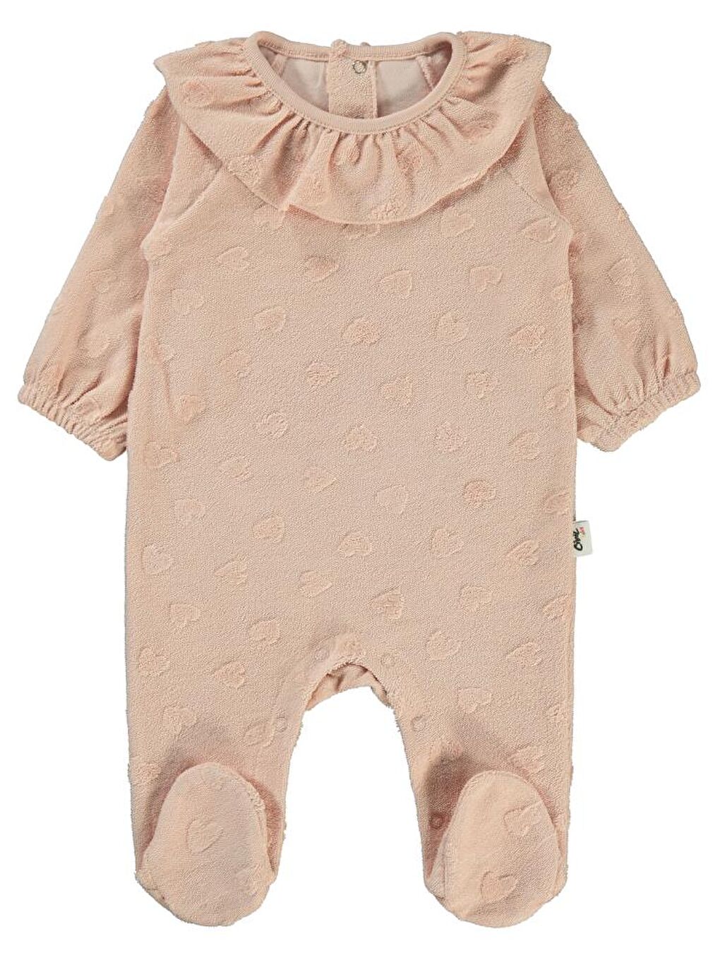 Pembe Baby Kalp Jakarlı Patikli 1-6 Ay Tulum - Pudra 3-6 Ay