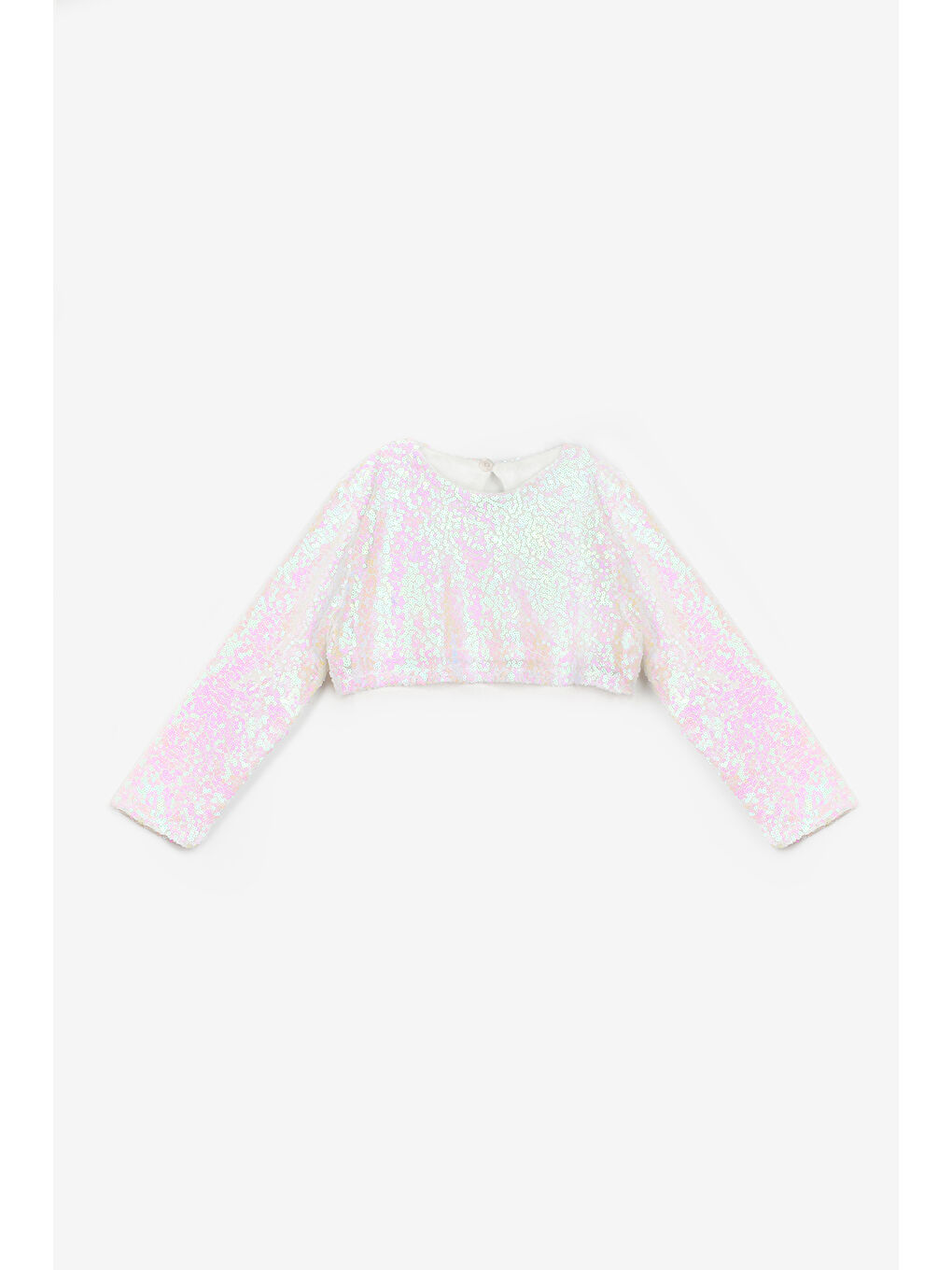 Gri Gümüş Uzun Kollu Pullu Kız Çocuk Crop Bluz