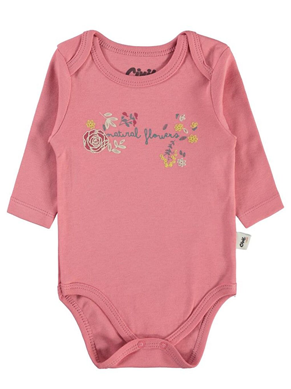 Baby Natural Flowers Baskılı 3-18 Çıtçıtlı Badi - Pembe 18-24 Ay-1