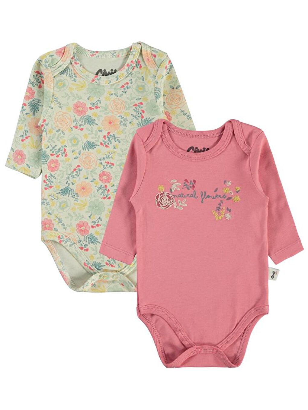 Baby Natural Flowers Baskılı 3-18 Çıtçıtlı Badi - Pembe 18-24 Ay-2