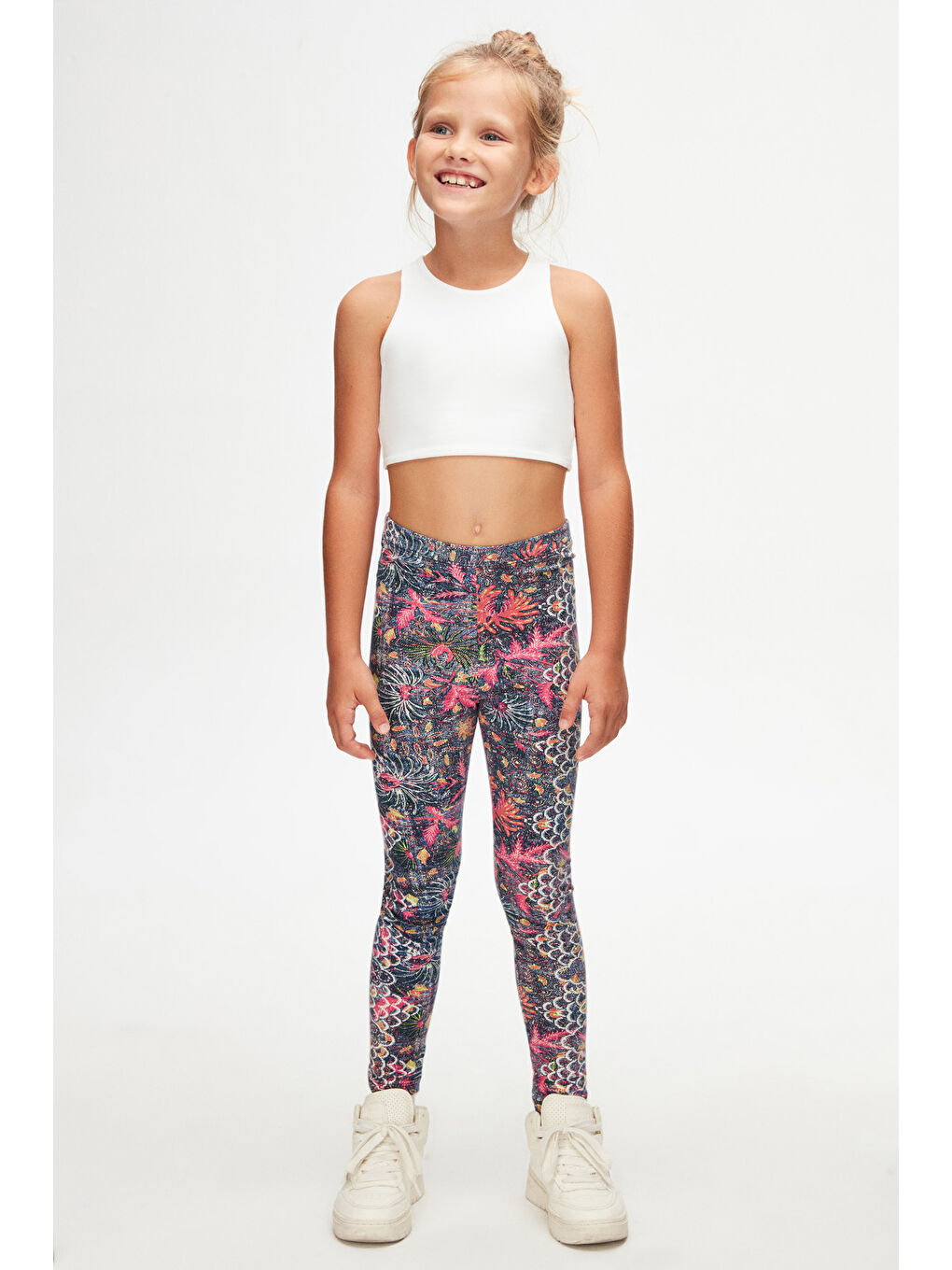 Karışık Kız Çocuk Fuşya Yaprak Desen Hafif Şardonlu Kışlık Tayt