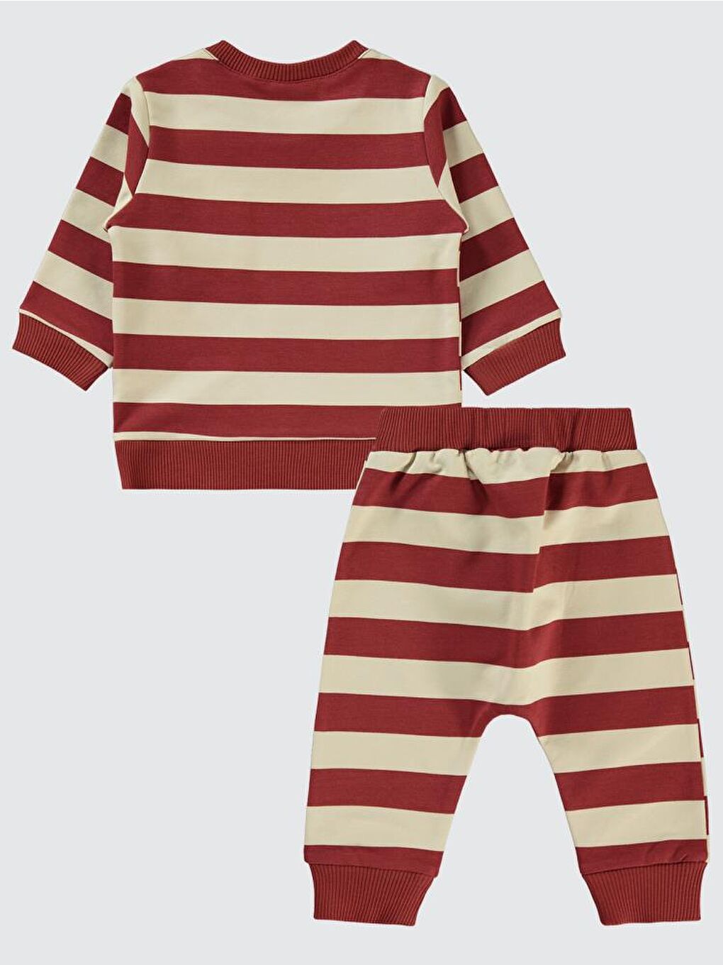 Kahverengi Baby Çizgi Emprime Cepli 6-18 Ay Takım - Turuncu 6-9 Ay-1