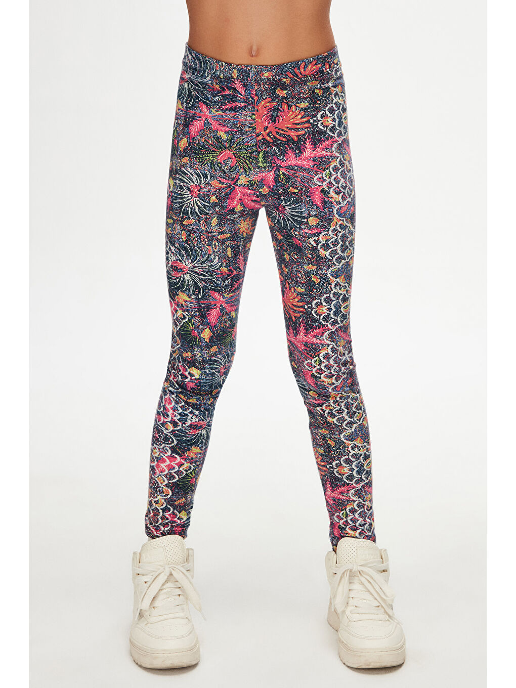 Karışık Kız Çocuk Fuşya Yaprak Desen Hafif Şardonlu Kışlık Tayt-1