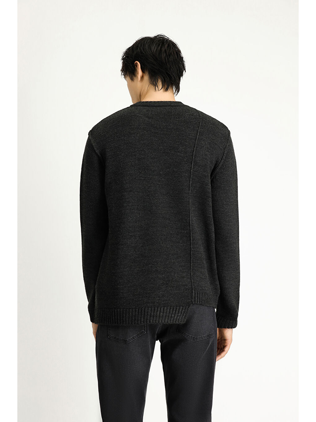 Antrasit Bisiklet Yaka Oversize Desenli Triko Kazak-4