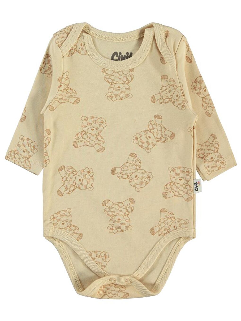 Kahverengi Baby Cute Bear Baskılı 3-18 Çıtçıtlı Badi - Kahve 3-6 Ay