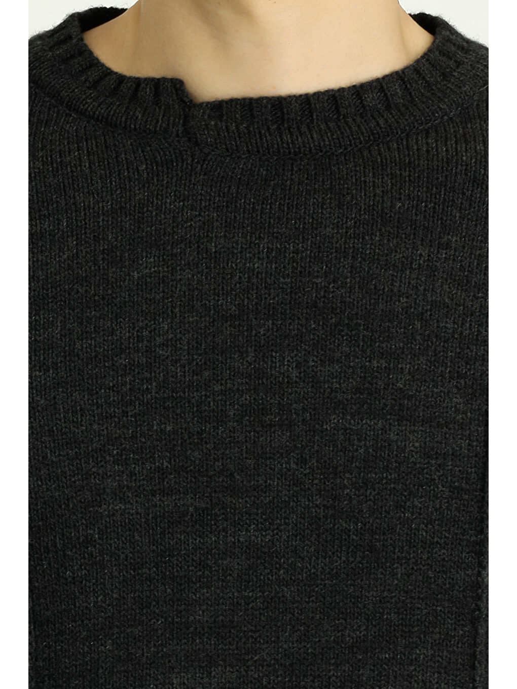 Antrasit Bisiklet Yaka Oversize Desenli Triko Kazak-5