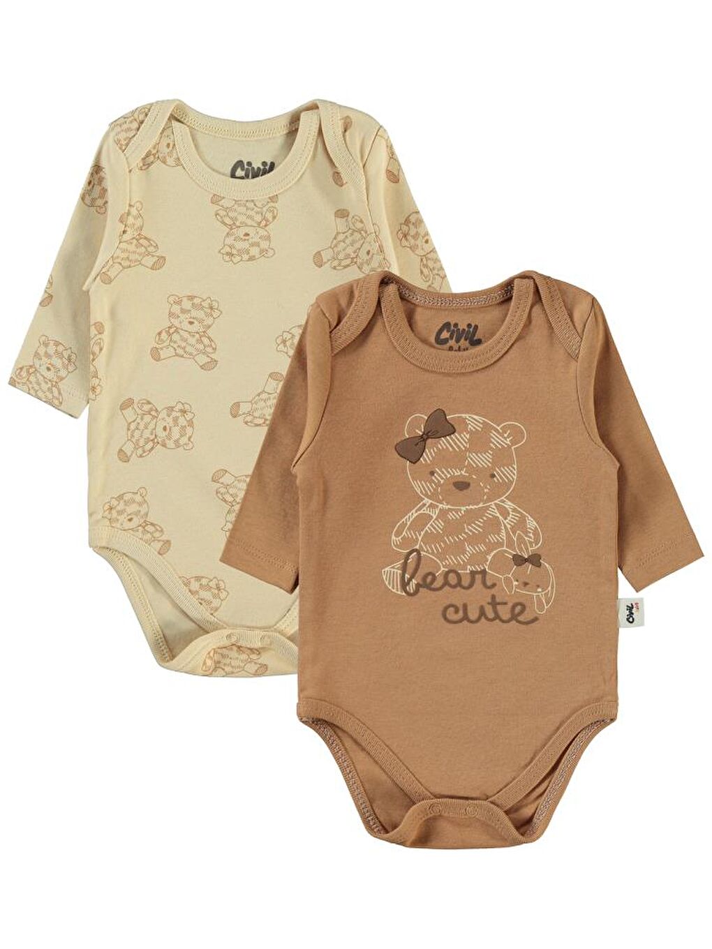 Kahverengi Baby Cute Bear Baskılı 3-18 Çıtçıtlı Badi - Kahve 3-6 Ay-1