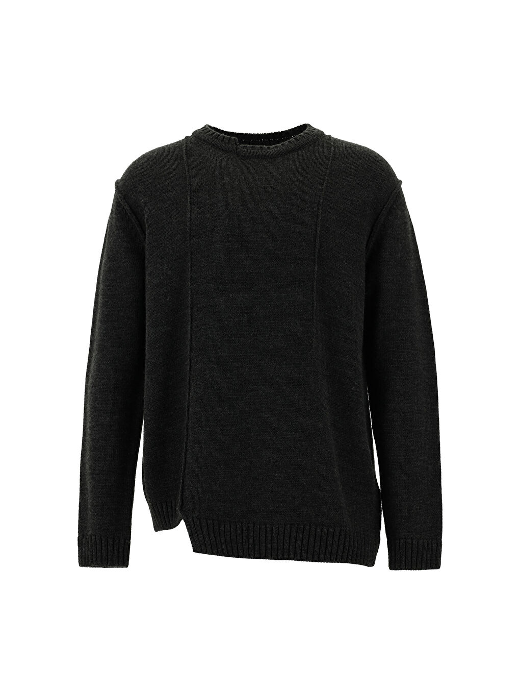 Antrasit Bisiklet Yaka Oversize Desenli Triko Kazak-6