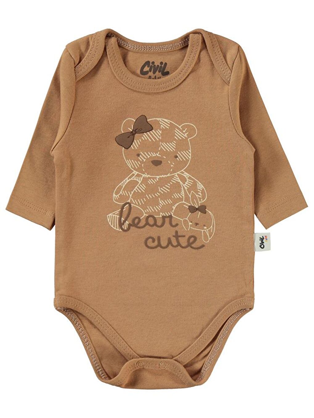 Kahverengi Baby Cute Bear Baskılı 3-18 Çıtçıtlı Badi - Kahve 3-6 Ay-3