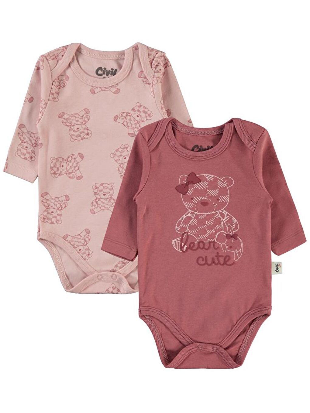 Baby Cute Bear Baskılı 3-18 Çıtçıtlı Badi - Bordo 3-6 Ay