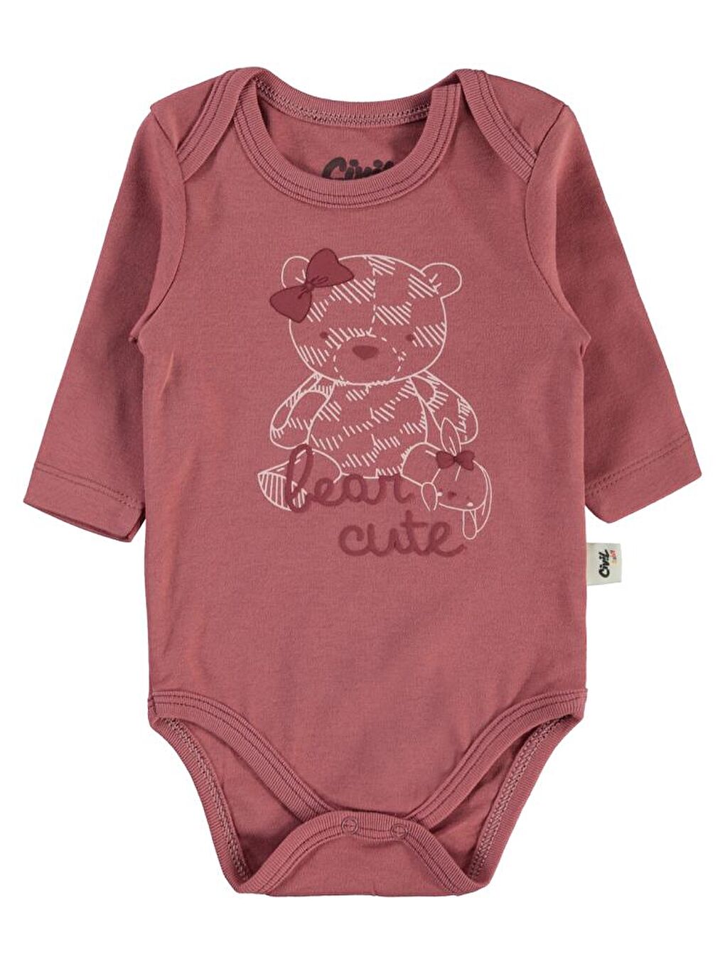 Baby Cute Bear Baskılı 3-18 Çıtçıtlı Badi - Bordo 3-6 Ay-1