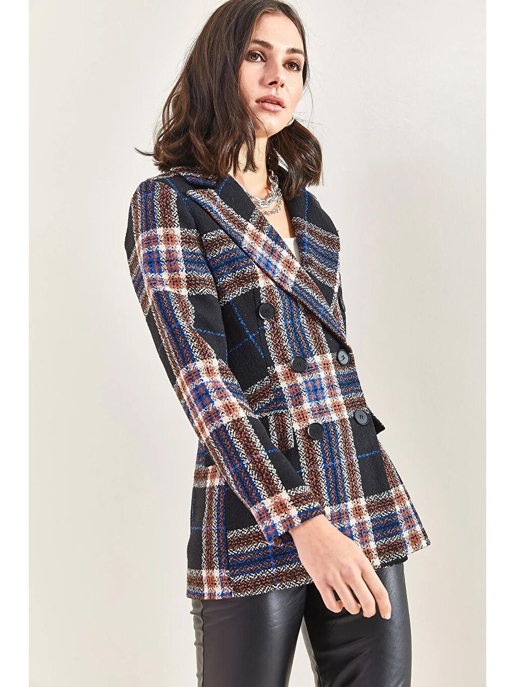 Siyah Kadın Desenli Kaşe Ceket 3001