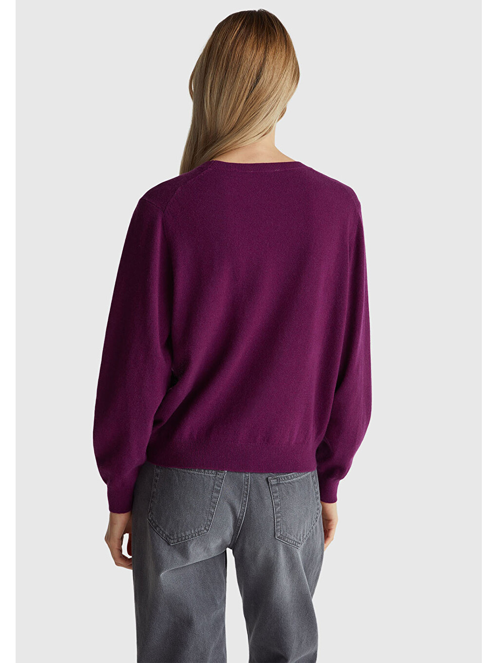 Kadın Mürdüm %100 Merino Ribana Detaylı Bisiklet Yaka Kazak-2