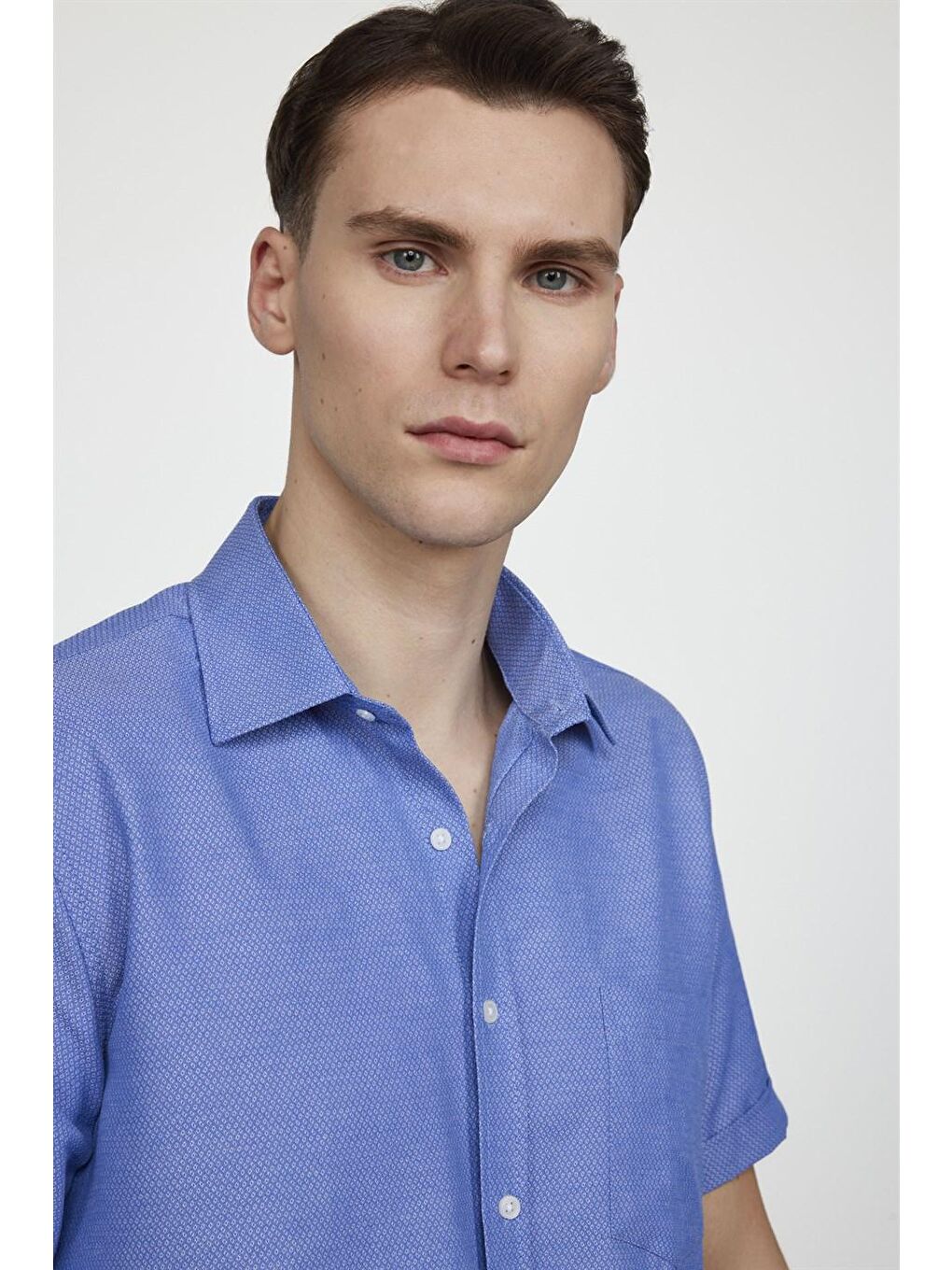 Erkek Regular Fit Klasik Kesim Armürlü Kravatlık Pamuklu Sax Mavi Gömlek-2