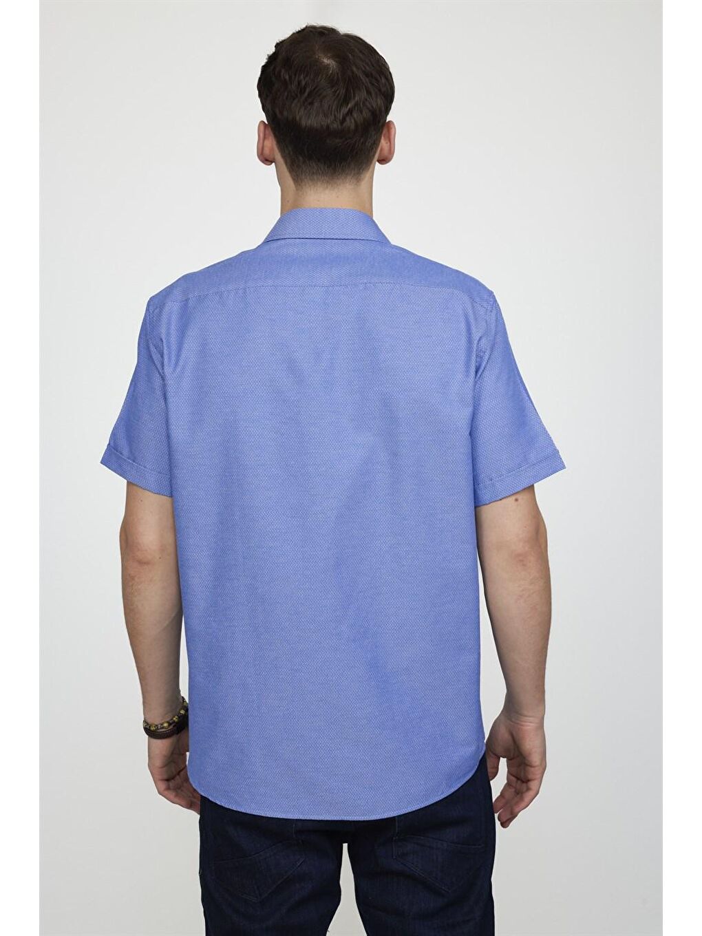 Erkek Regular Fit Klasik Kesim Armürlü Kravatlık Pamuklu Sax Mavi Gömlek-3