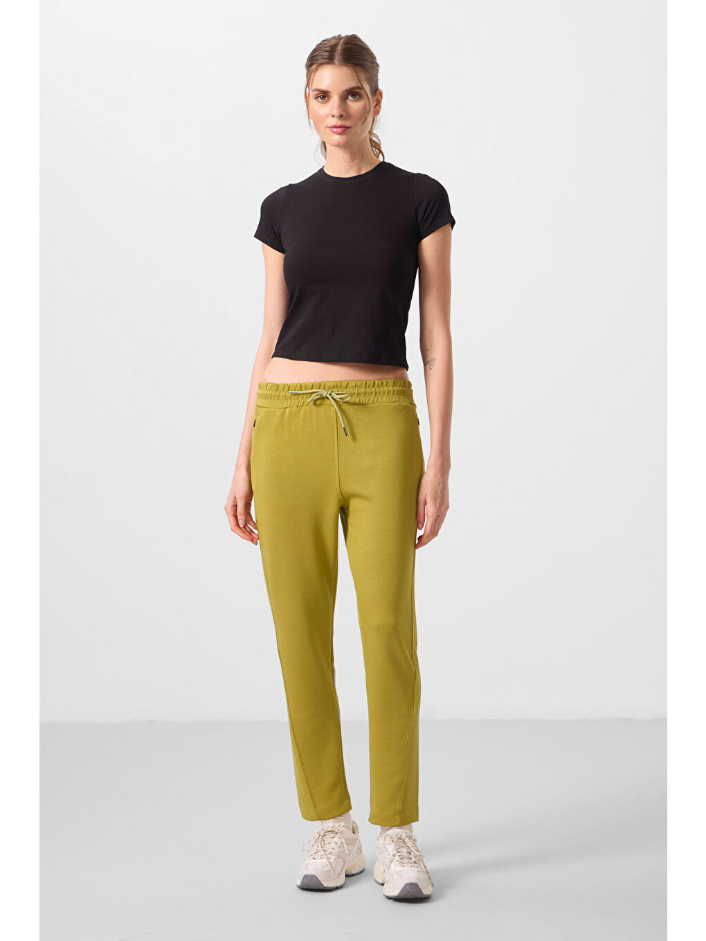 Sarı Koyu Hardal Yumuşak Dokulu Gizli Fermuarlı Dar Paça Kadın Pantolon - 94668