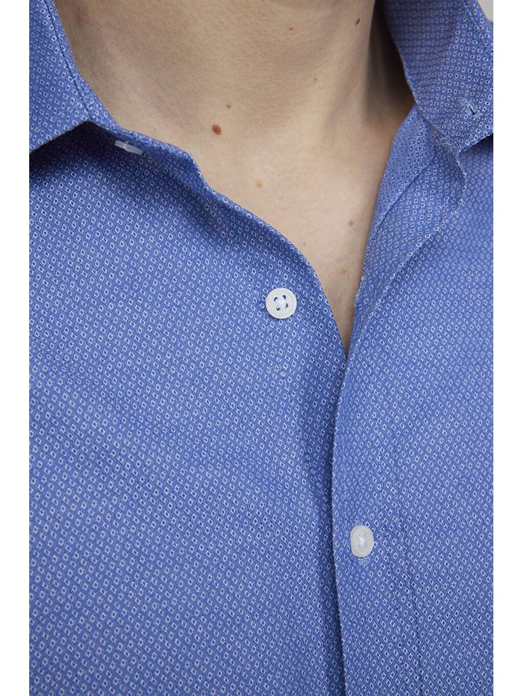 Erkek Regular Fit Klasik Kesim Armürlü Kravatlık Pamuklu Sax Mavi Gömlek-4