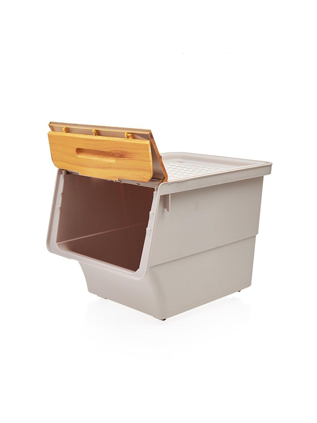 Motek Bej-Gri 12 Litre Bambu Desen Tekerlekli Tekli Organizer - 2