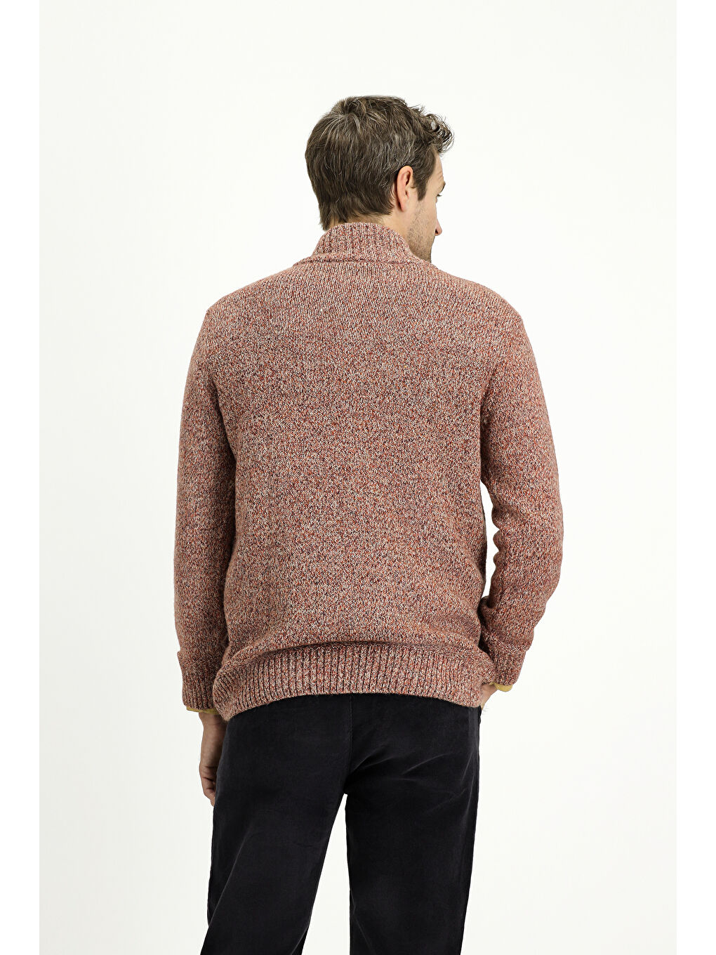 Kahverengi Bato Yaka Regular Fit Desenli Alpaka Yünlü Triko Büyük Beden Kazak-3