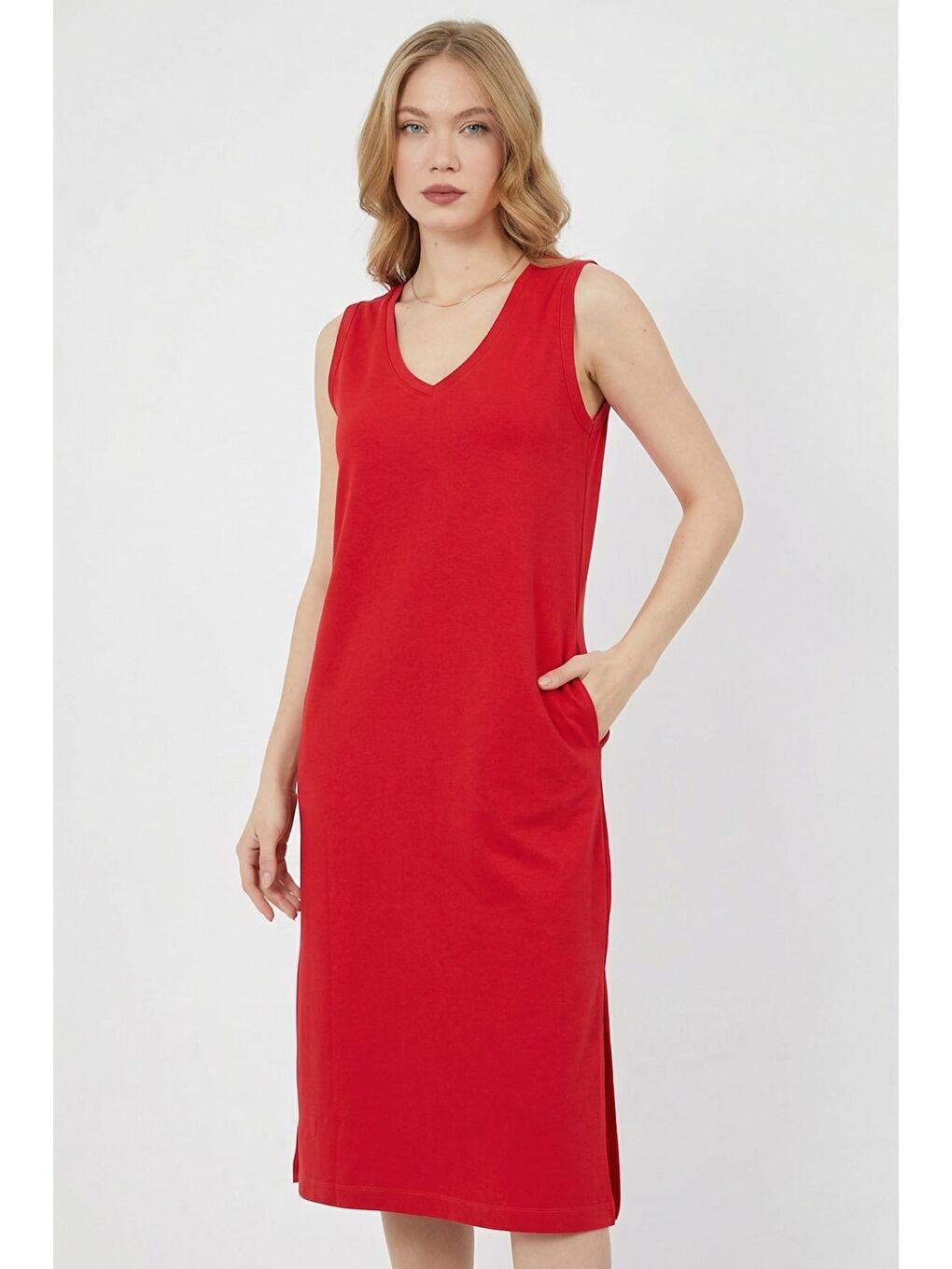 Kırmızı Fitilli Bisiklet Yaka Mini Boy Triko Elbise-1