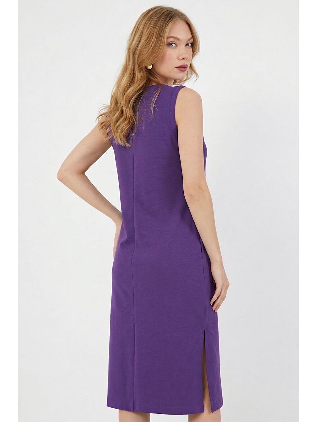 Mor Fitilli Bisiklet Yaka Mini Boy Triko Elbise-1