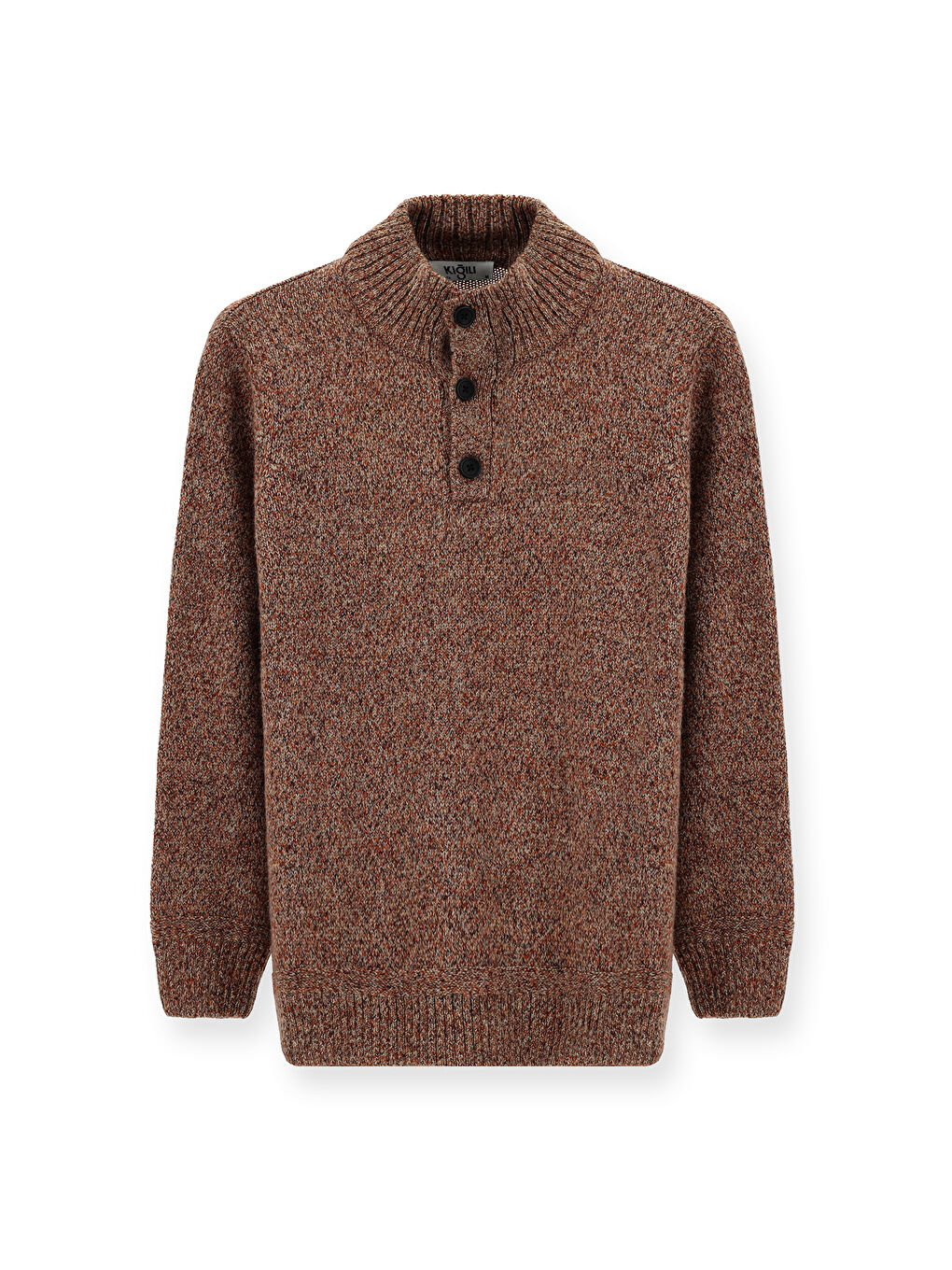 Kahverengi Bato Yaka Regular Fit Desenli Alpaka Yünlü Triko Büyük Beden Kazak-5