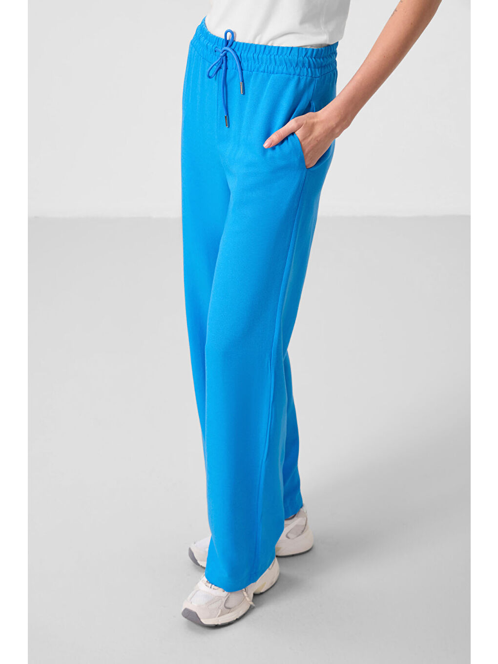 Mavi Keten Geniş Paça Rahat Form Kadın Palazzo Pantolon - 94675-3