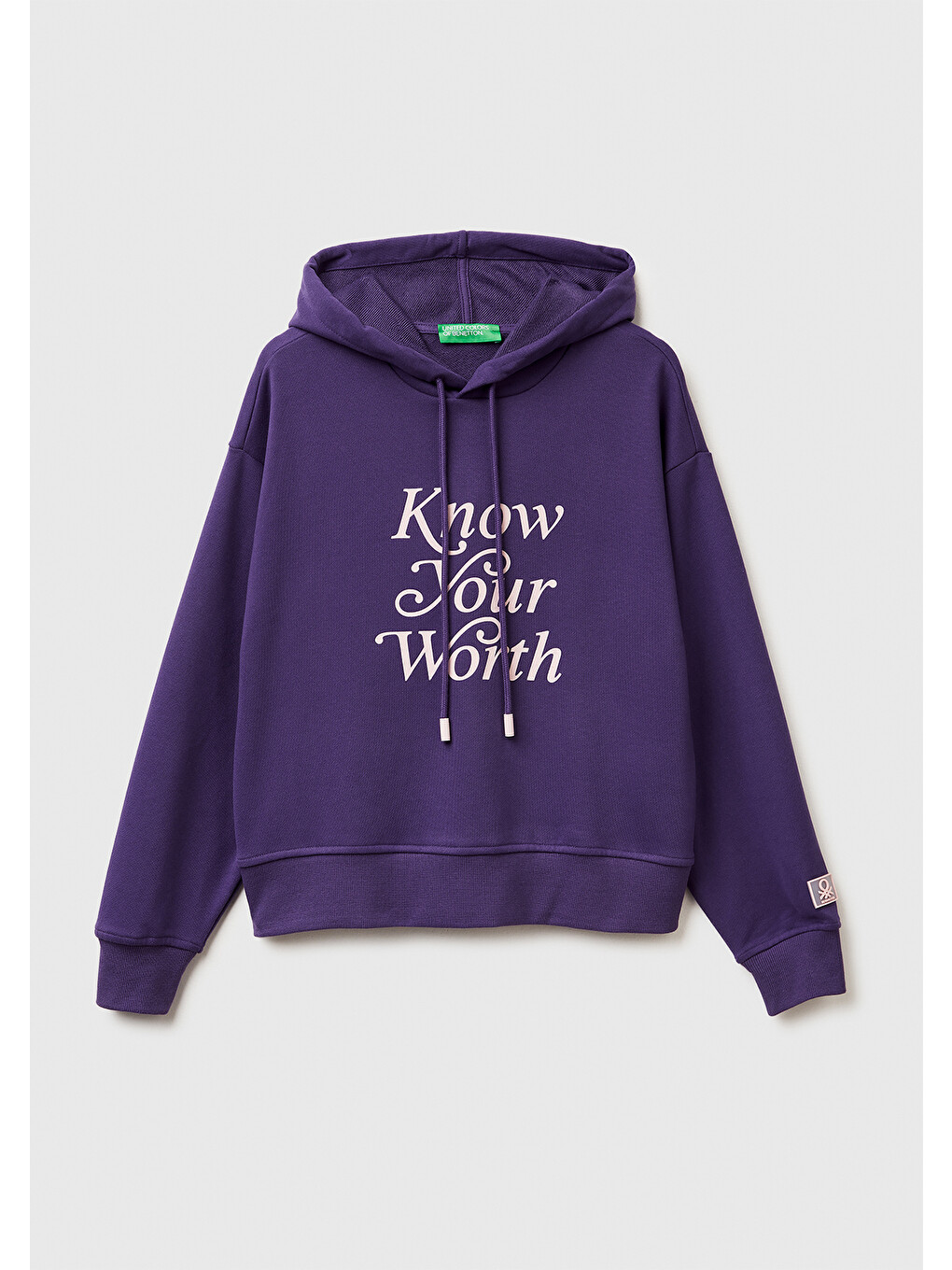 Kadın Mor Pamuk Karışımlı Önü Yazı Baskılı Kapüşonlu Sweatshirt-1