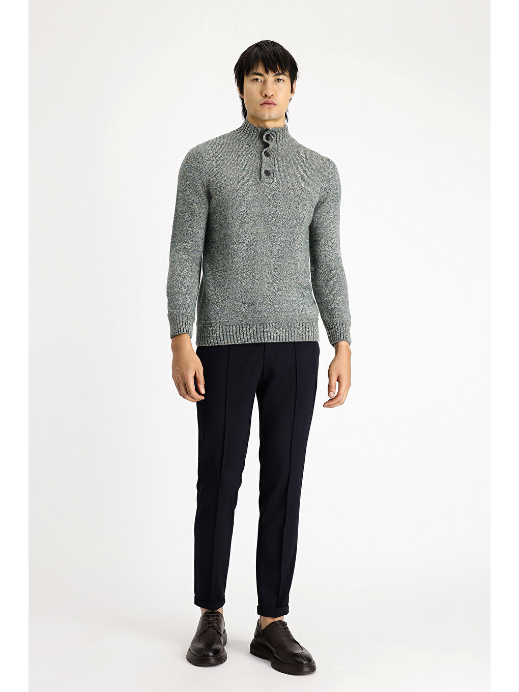 Yeşil Bato Yaka Regular Fit Desenli Alpaka Yünlü Triko Büyük Beden Kazak-2