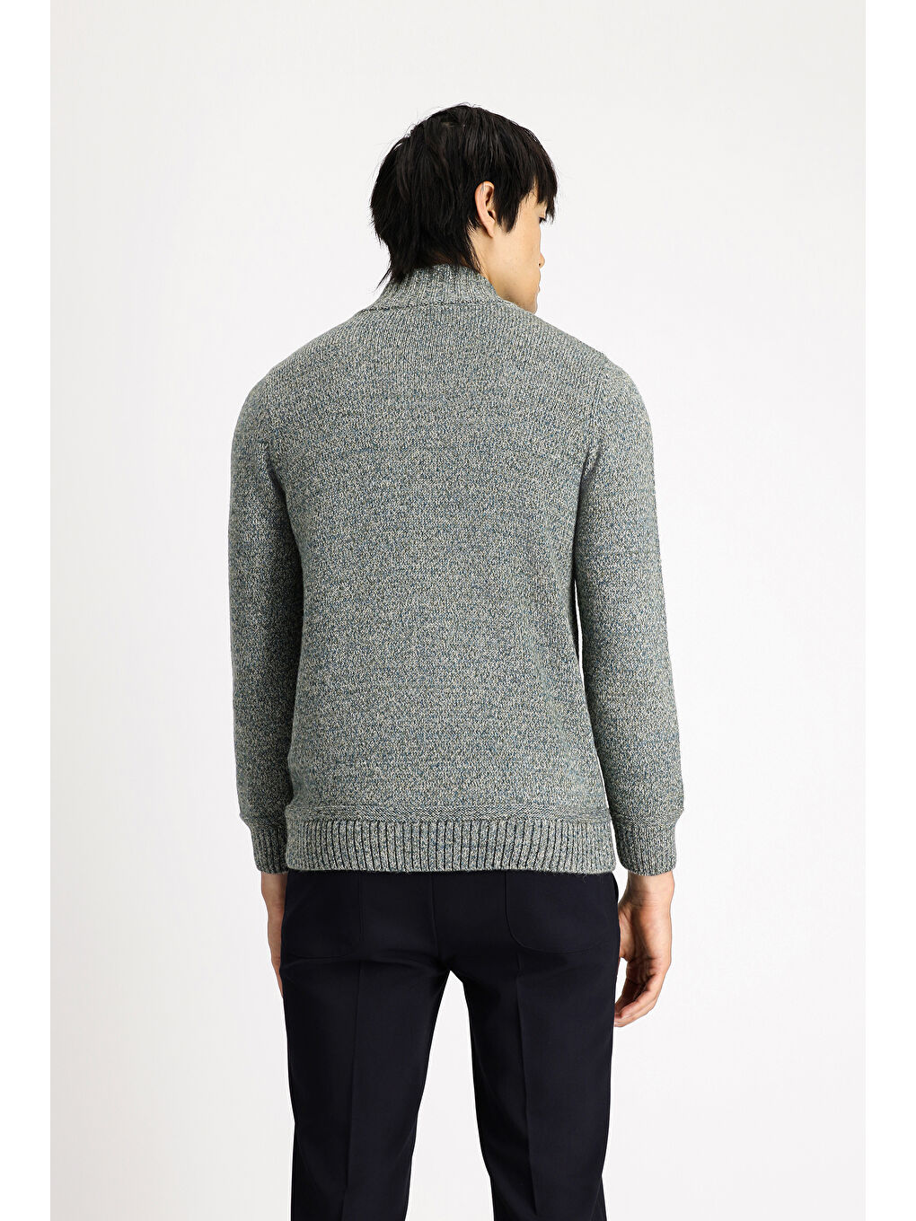 Yeşil Bato Yaka Regular Fit Desenli Alpaka Yünlü Triko Büyük Beden Kazak-3