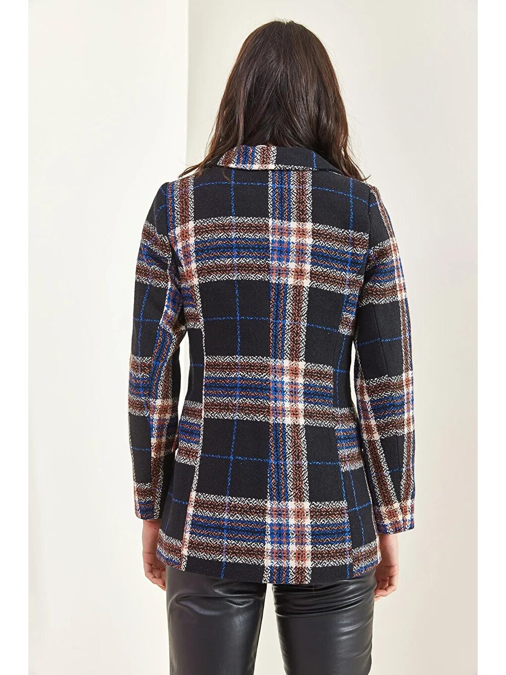 Siyah Kadın Desenli Kaşe Ceket 3001-4