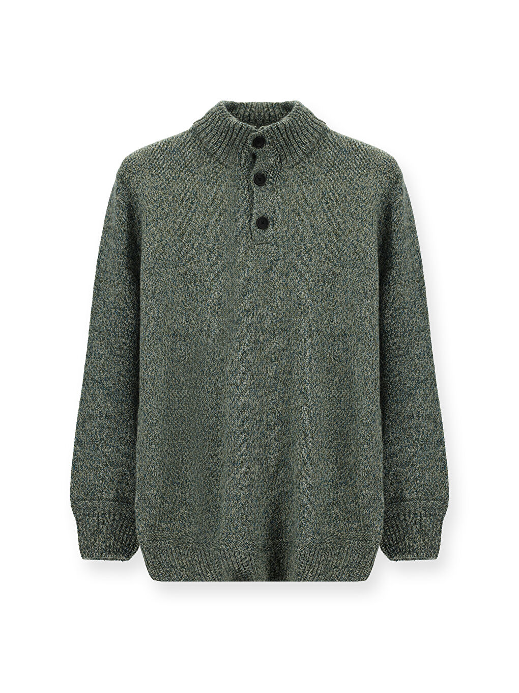 Yeşil Bato Yaka Regular Fit Desenli Alpaka Yünlü Triko Büyük Beden Kazak-4