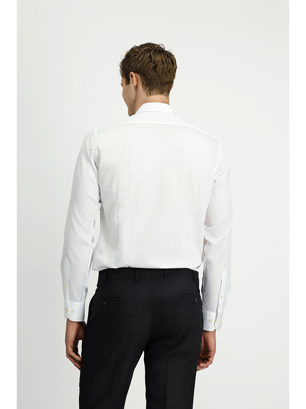 Beyaz Uzun Kol Slim Fit Dar Kesim Klasik Non Iron Pamuklu Gömlek-4