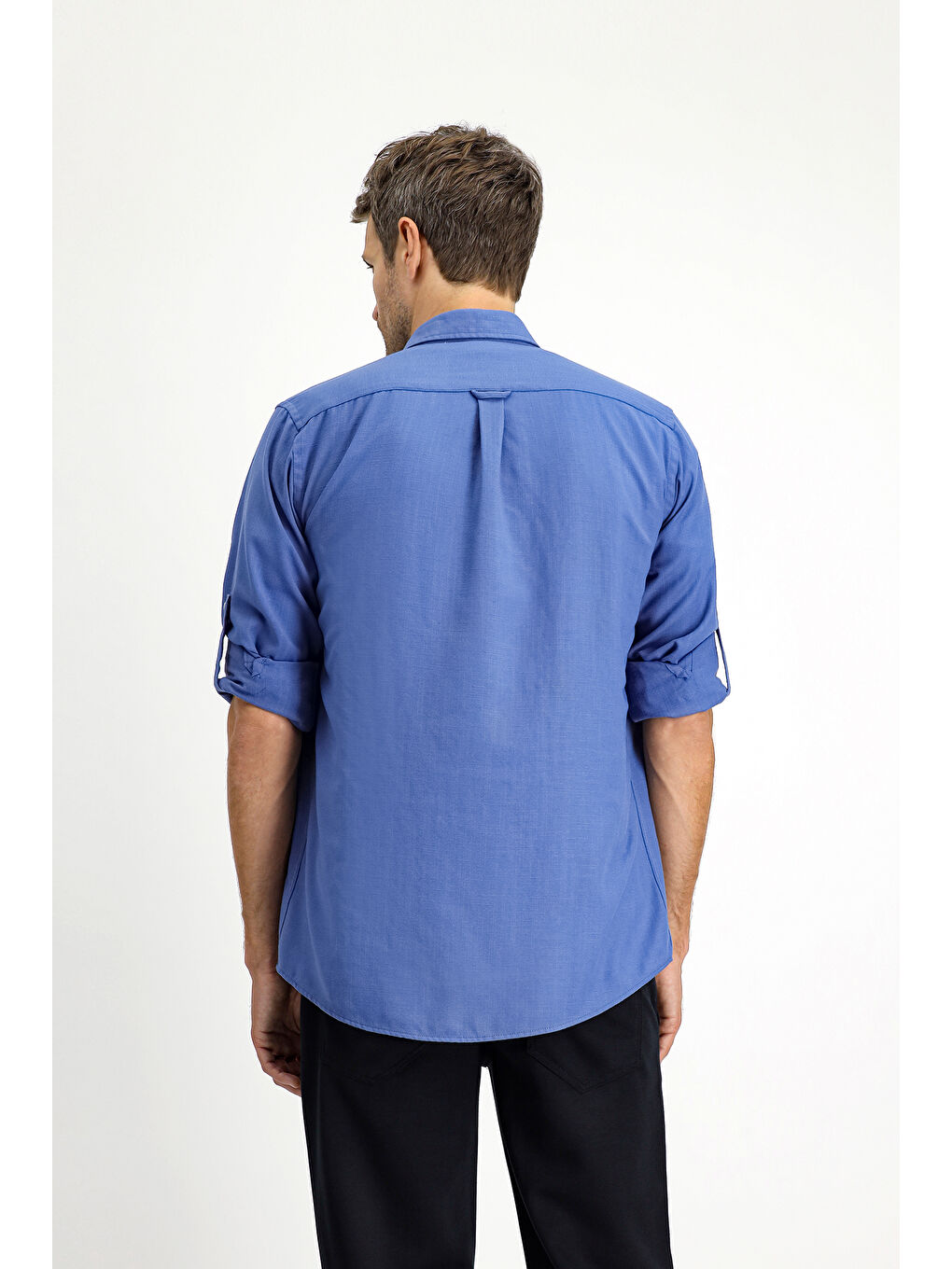 Mavi Uzun Kol Regular Fit Spor Düğmeli Yaka Gömlek-3