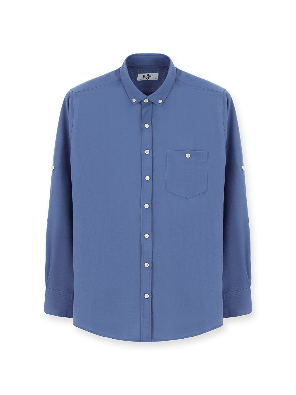 Mavi Uzun Kol Regular Fit Spor Düğmeli Yaka Gömlek-5