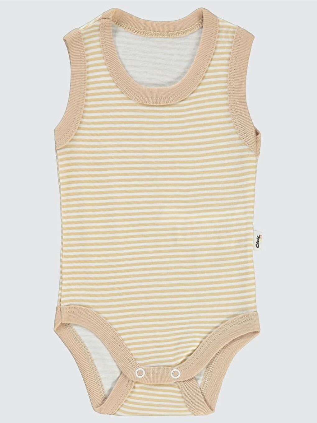 Kahverengi Baby Çizgili Empirme 1-36 Ay Çıtçıtlı Badi - Kahve 24-36 Ay-1